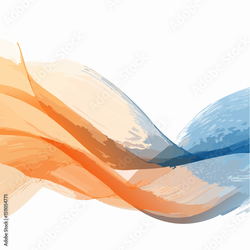 A soft, flowing vector of translucent orange and blue ribbon-like forms on a white background, evoking calm and motion.