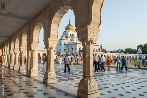 Corridor around the 'Sarovar' pond whose water is considered holy, inside Gurudwara Bangla Sahib, Delhi, India