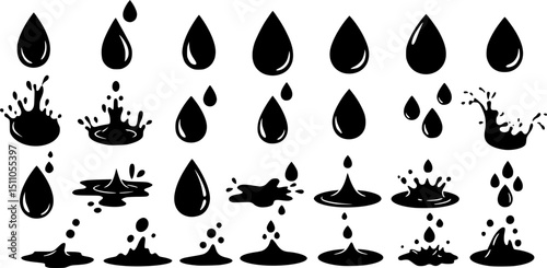 Vector black drop icon set. Drop Icon Object, Drop Icon Picture, Drop Icon Image - stock vector
