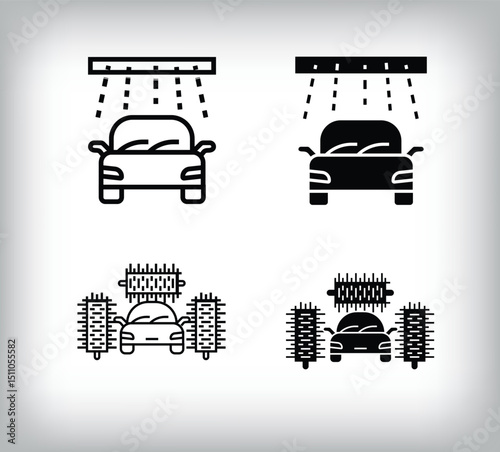 Automatic car wash and brushes, car equipment icon design. Linear and flat simple set of car equipment icons.