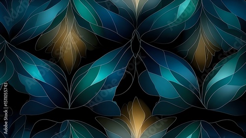 Wallpaper Mural Abstract Gold Blue Butterfly Wing Pattern Jewel Facet Line on Black Background Torontodigital.ca