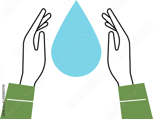 Water drop hands save clean earth nature environment conservation sustainability resource protection care vector art illustration