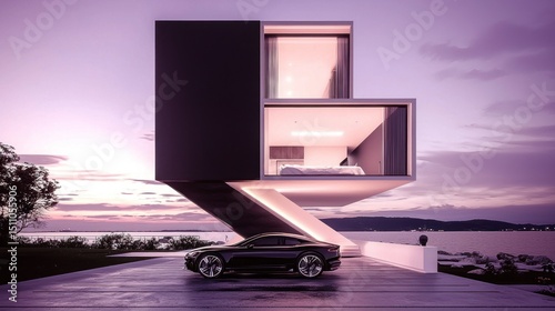 Luxury Modern House by the Sea at Dusk