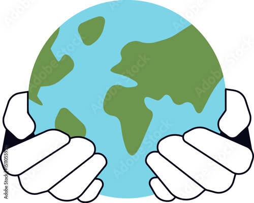 Earth globe hands world care environment save protection ecology global planet international support vector art illustration