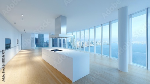 Luxury Penthouse Kitchen with Stunning City and Ocean Views