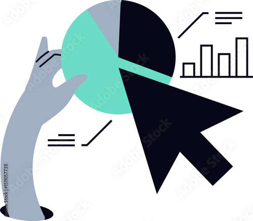 Diagram pie chart data analysis statistics business information finance report hand cursor presentation vector art illustration