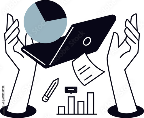 Data analytics charts graphs business analysis marketing strategy financial growth report hands holding vector art illustration