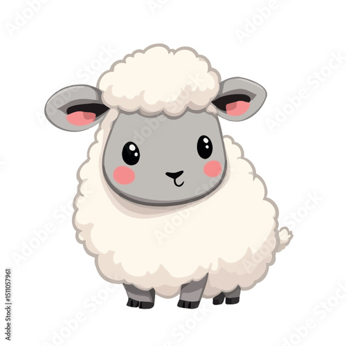 Cute Fluffy Sheep Illustration on White Background Animal Sticker Design Idea Concept