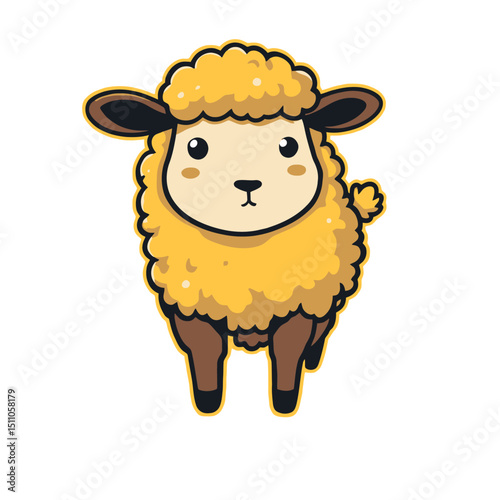 Cute Yellow Sheep Vector Graphics Adorable Animal Cartoon Illustration Sticker Design Concept