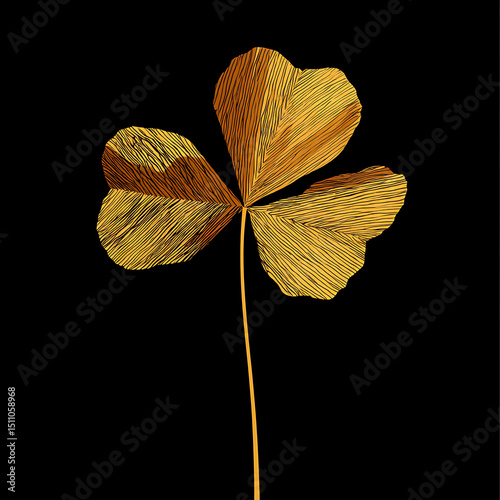 Golden Clover Print on Black Background