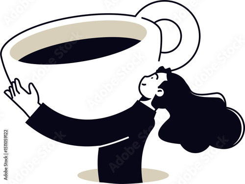 Woman holding coffee cup drink beverage caffeine morning energy illustration graphic design art style vector art illustration