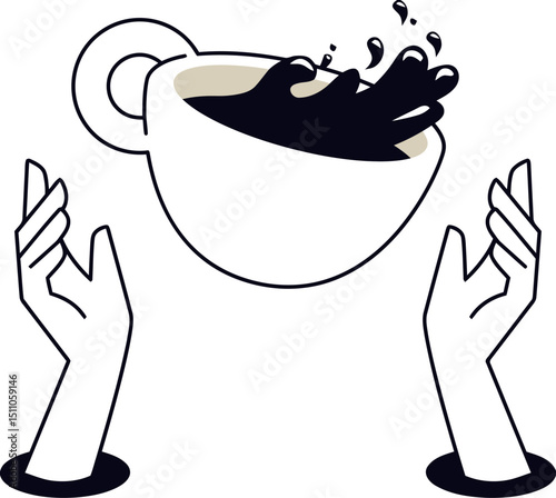 Coffee cup hands drink caffeine beverage morning espresso latte cappuccino art illustration design graphic vector art illustration
