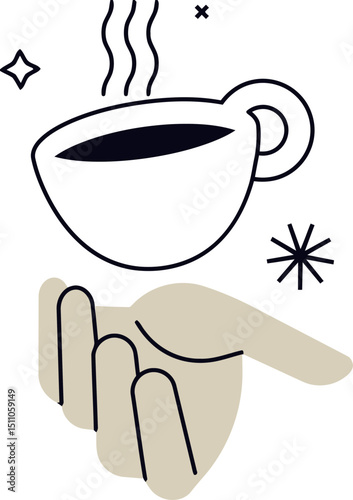 Coffee cup hand drink beverage hot caffeine morning espresso latte cappuccino mocha tea graphic art vector vector art illustration