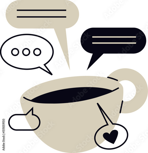 Coffee cup cafe drink beverage morning caffeine espresso latte cappuccino mocha discussion conversation vector art illustration