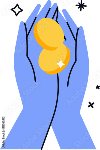 Hands holding gold coins treasure wealth finance investment income business money savings rich reward earn vector art illustration