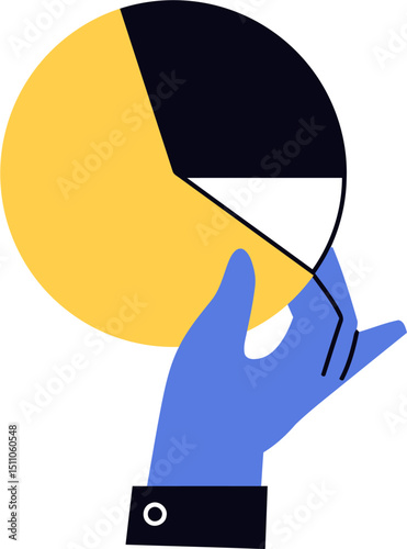 Pie chart analysis business data visualization hand holding graph marketing strategy finance report diagram 100 vector art illustration