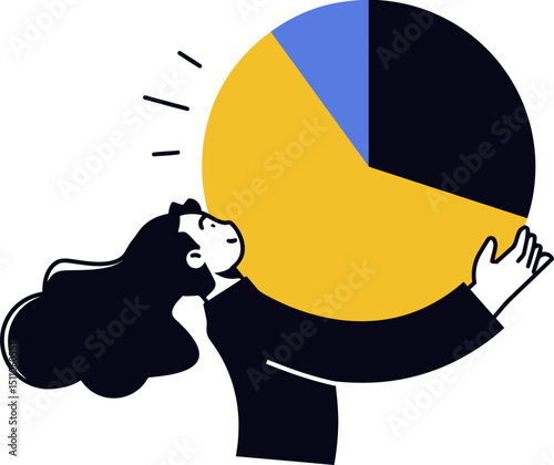 Woman analyzing pie chart data for business growth and financial analysis illustration concept design 100 vector art illustration
