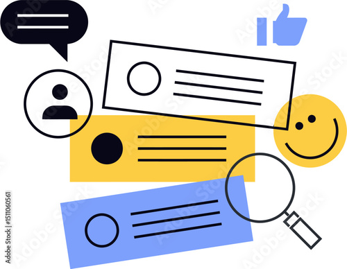 Illustration of social media engagement with likes comments and search for marketing strategy online 100 vector art illustration
