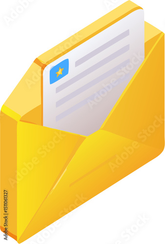 Opened paper envelope with a letter, symbolizing mail communication and business messaging design