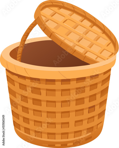 Empty handmade brown wicker basket isolated on a white background