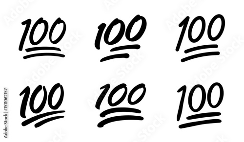 100 points emoji set in black color vector collection. 100 percent emoji. Black hundred symbol modern, simple, vector, icon. Vector illustration