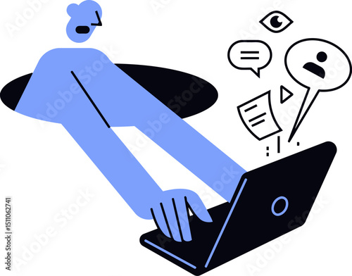 Customer service representative working on laptop providing support online assistance and help desk solutions vector art illustration