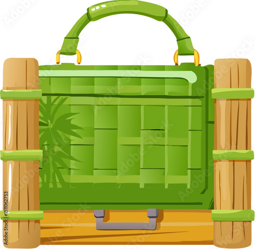 Woven bamboo container on white, a traditional wooden storage design