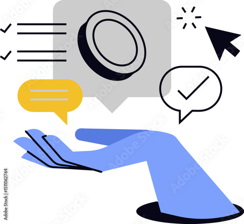 Illustration of hand holding chat bubbles for communication and support service online vector design vector art illustration