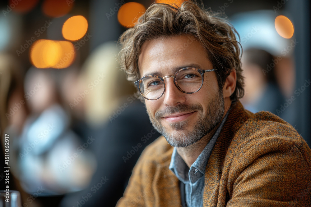 Obraz premium Man with glasses sitting at a table.