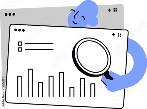 Analyzing data illustration with magnifying glass and graph for business intelligence and seo research vector art illustration