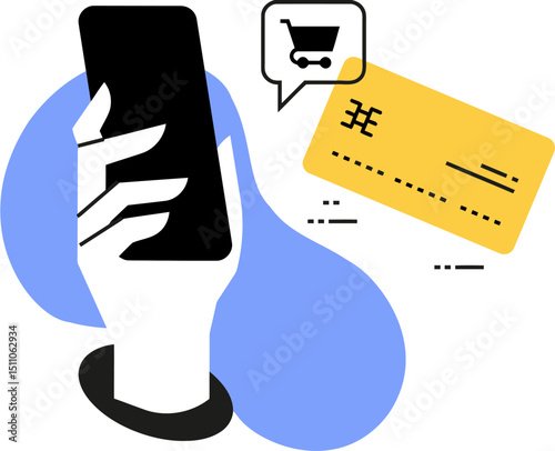 Online payment credit card transaction hand holding card mobile banking digital finance security app design vector art illustration