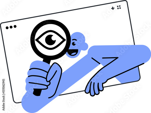 Illustration of blue character reaching into black frame vector art graphic design element clip art image vector art illustration