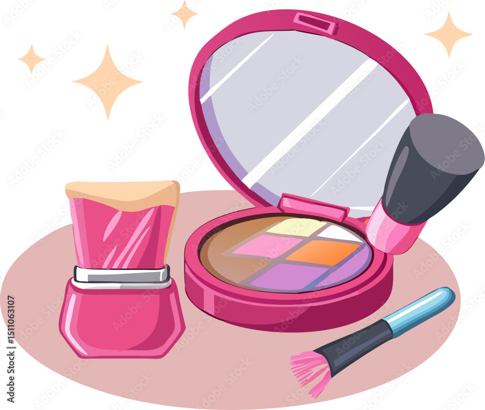 Elegant make-up brushes and a compact powder set are ready for a beauty routineElegant make-up brushes and a compact powder set are ready for a beauty routine