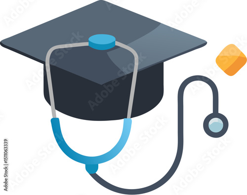 Blue stethoscope on white background symbolizing medical education, health, and the journey of a doctor or graduate student