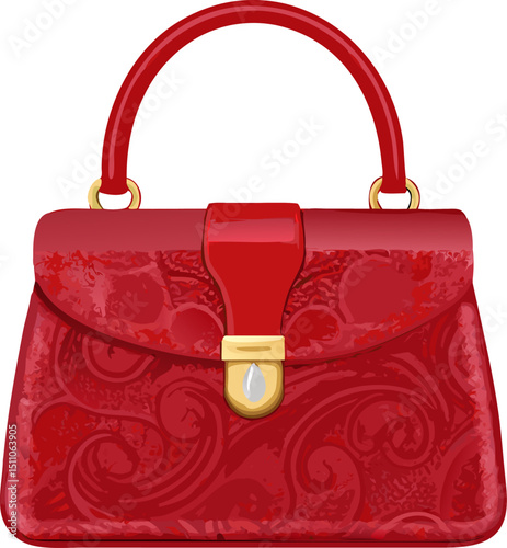 Elegant red leather handbag with a stylish handle, an isolated object perfect for a woman's luxury fashion accessory