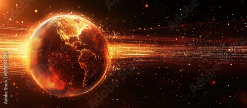 Abstract digital technology background with a glowing globe and data connections, symbolizing the global network connection of artificial intelligence, a futuristic tech concept banner Generative AI
