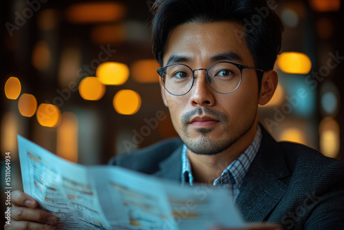Man in glasses reading a newspaper.