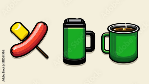 Colorful illustrations of food and drink items on a light background perfect for a festive gathering
