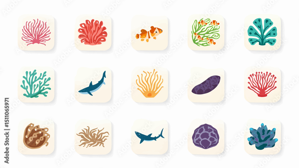 Obraz premium Vibrant Ocean Life A Collection of Colorful Coral Reef Illustrations
