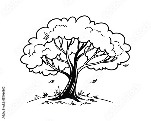 Simple Black and White Cartoon Tree Illustration