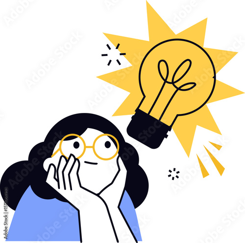 Illustration idea concept thinking woman lightbulb creative innovation inspiration solution brainstorm insight  art vector art illustration