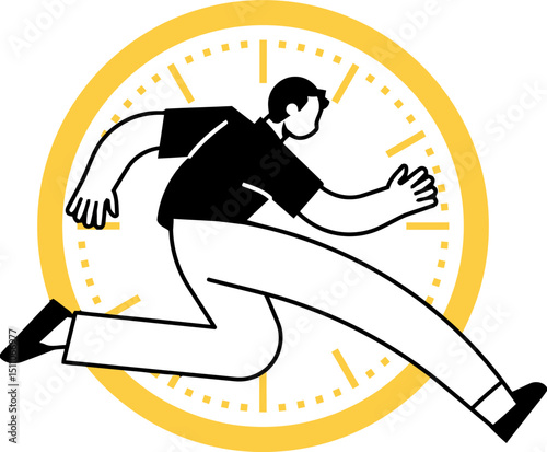 Running time clock speed deadline urgency efficiency productivity performance race challenge goal 100m sprint vector art illustration