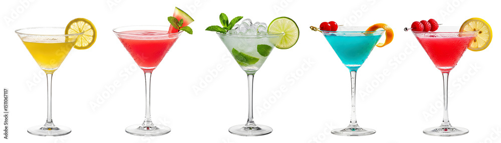 Fototapeta premium elegant assortment of five classic and modern martini cocktails
