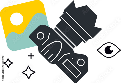 Photography photo camera lens image editing visual picture graphic design studio art view concept icon vector art illustration