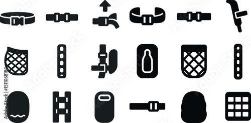 Diverse collection of black belt icons and fasteners for design projects