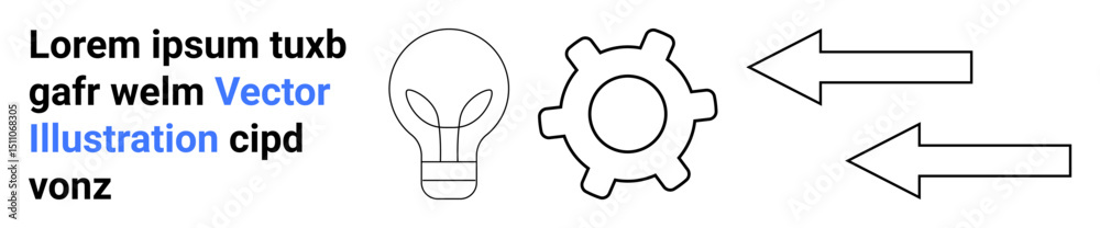 Obraz premium Lightbulb for ideas, gear for processes, and arrows for direction, paired with lorem ipsum text. Ideal for innovation, workflow, planning, strategy, creativity guidance simple landing page
