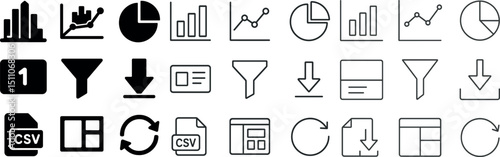 Data and analytics icon set for business and digital applications