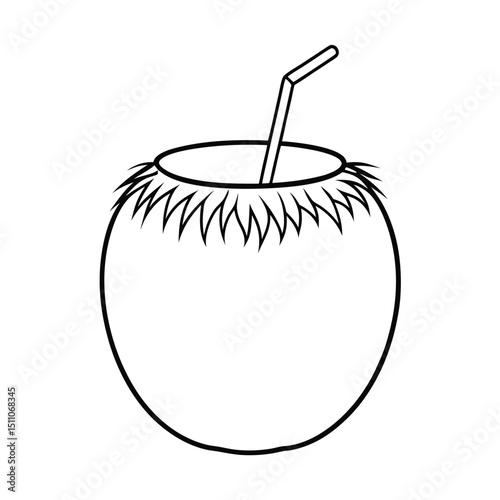 Fresh fruit illustrations featuring ripe red and green apples alongside healthy coconut milk and a coconut with a straw, all isolated vector icons