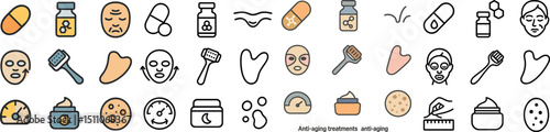 Anti-aging skincare icons for beauty and wellness design projects