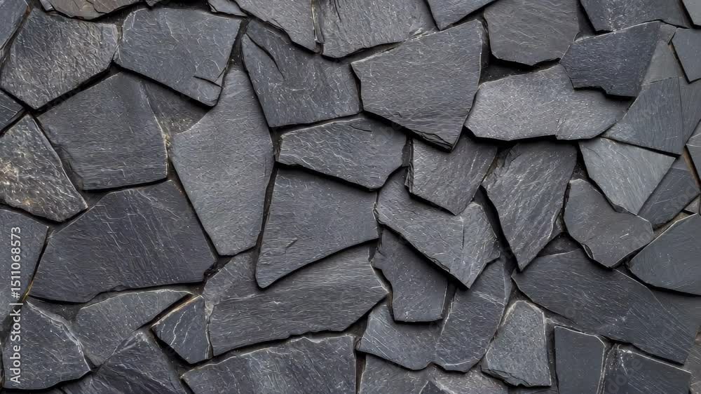 Dark Grey Slate Stone Wall Texture: A close-up shot reveals the rugged texture and irregular shapes of dark grey slate stones forming a wall. The image offers a unique background or design element.